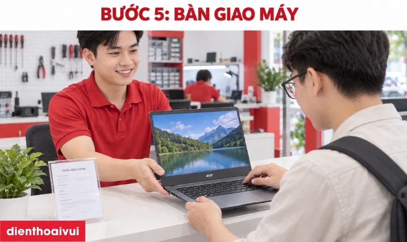 B&agrave;n giao laptop Acer v&agrave; hướng dẫn bảo h&agrave;nh 